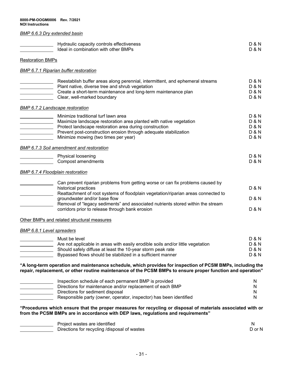 Instructions for Form 8000-PM-OOGM0006 Notice of Intent (Noi) for Coverage Under the Erosion and Sediment Control General Permit (Escgp-3) for Earth Disturbance Associated With Oil and Gas Exploration, Production, Processing, or Treatment Operations or Transmission Facilities - Pennsylvania, Page 31