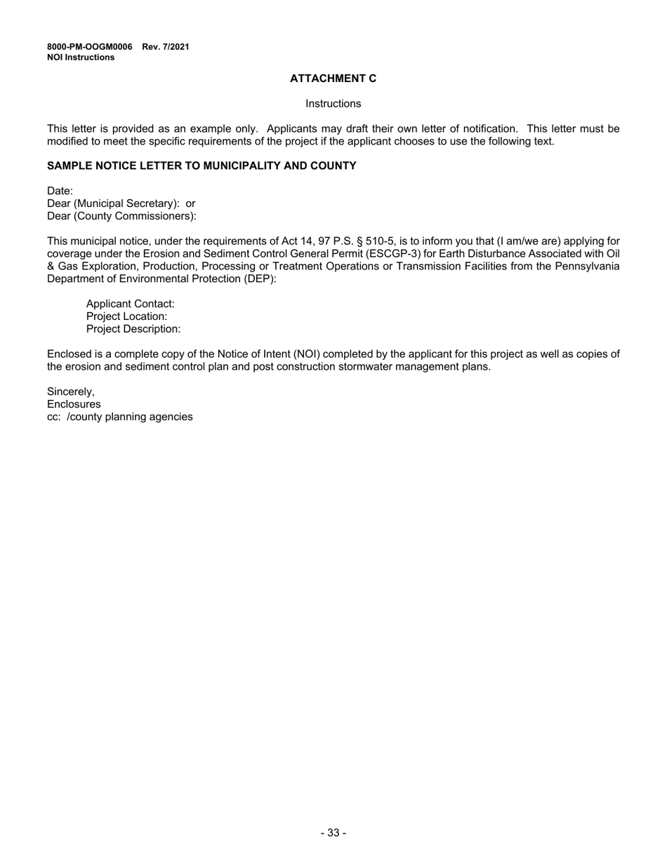 Instructions for Form 8000-PM-OOGM0006 Notice of Intent (Noi) for Coverage Under the Erosion and Sediment Control General Permit (Escgp-3) for Earth Disturbance Associated With Oil and Gas Exploration, Production, Processing, or Treatment Operations or Transmission Facilities - Pennsylvania, Page 33