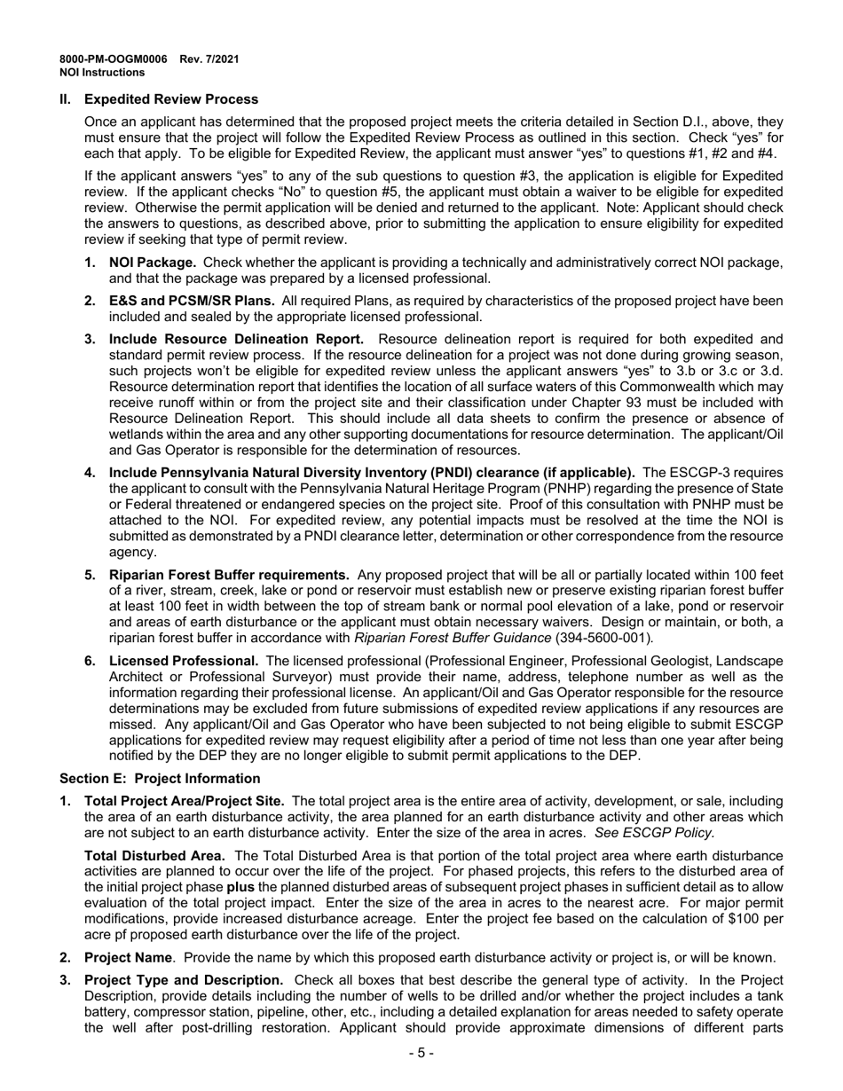 Instructions for Form 8000-PM-OOGM0006 Notice of Intent (Noi) for Coverage Under the Erosion and Sediment Control General Permit (Escgp-3) for Earth Disturbance Associated With Oil and Gas Exploration, Production, Processing, or Treatment Operations or Transmission Facilities - Pennsylvania, Page 5