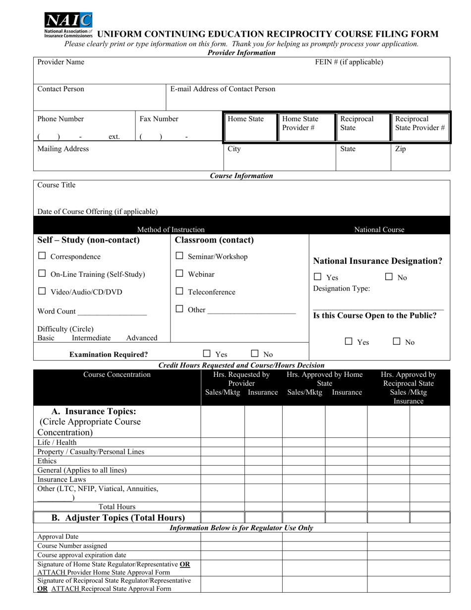 Uniform Continuing Education Reciprocity Course Filing Form - Rhode Island, Page 2
