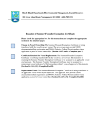 Document preview: Summer Flounder Exemption Certificate Transfer Application - Rhode Island