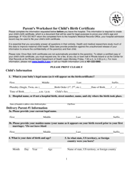 Form VR-1H &quot;Parent's Worksheet for Child's Birth Certificate&quot; - Rhode Island