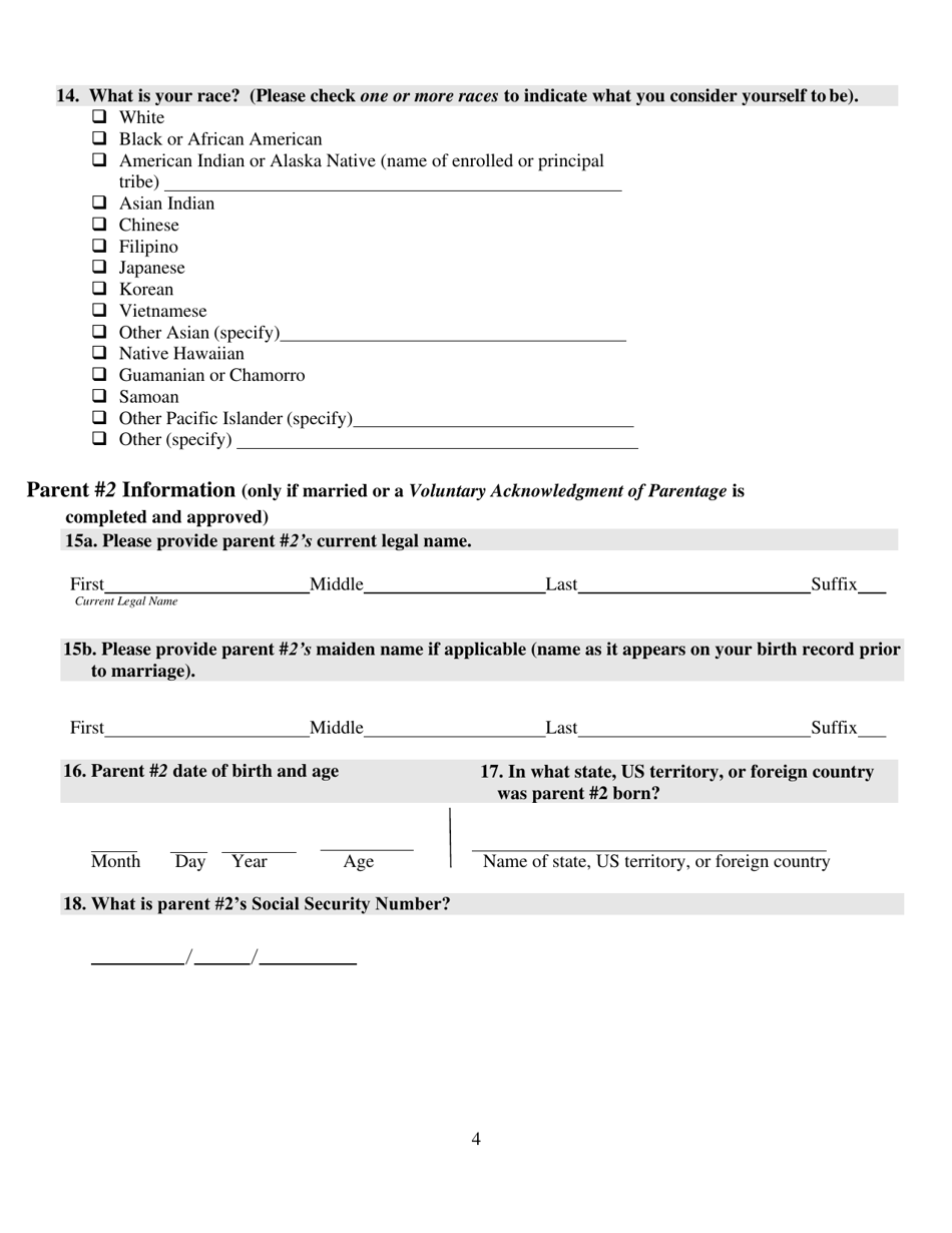 Form VR-1H Parents Worksheet for Childs Birth Certificate - Rhode Island, Page 4