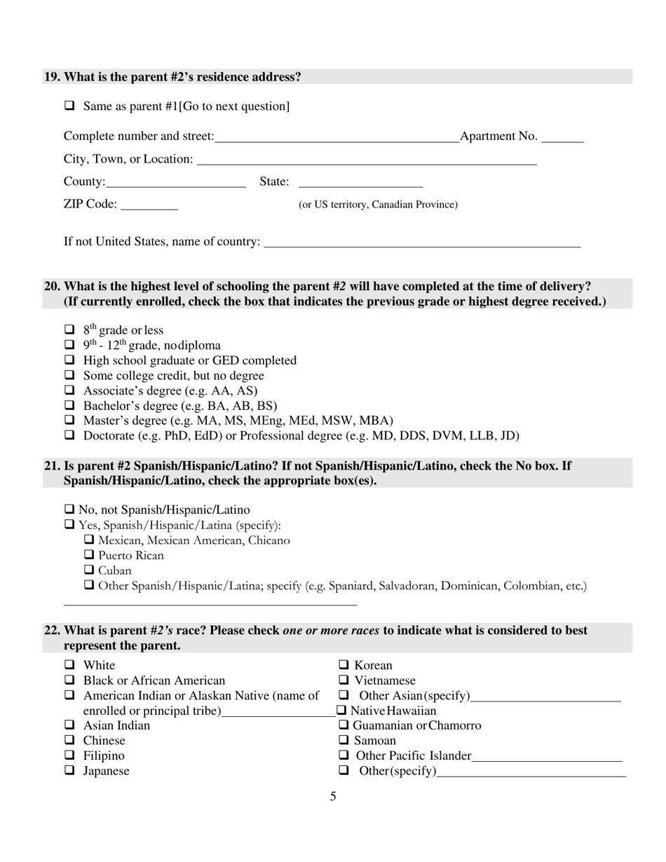 Form VR-1H Parents Worksheet for Childs Birth Certificate - Rhode Island, Page 5