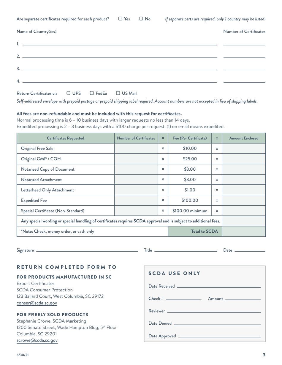 Export Document Application - South Carolina, Page 3