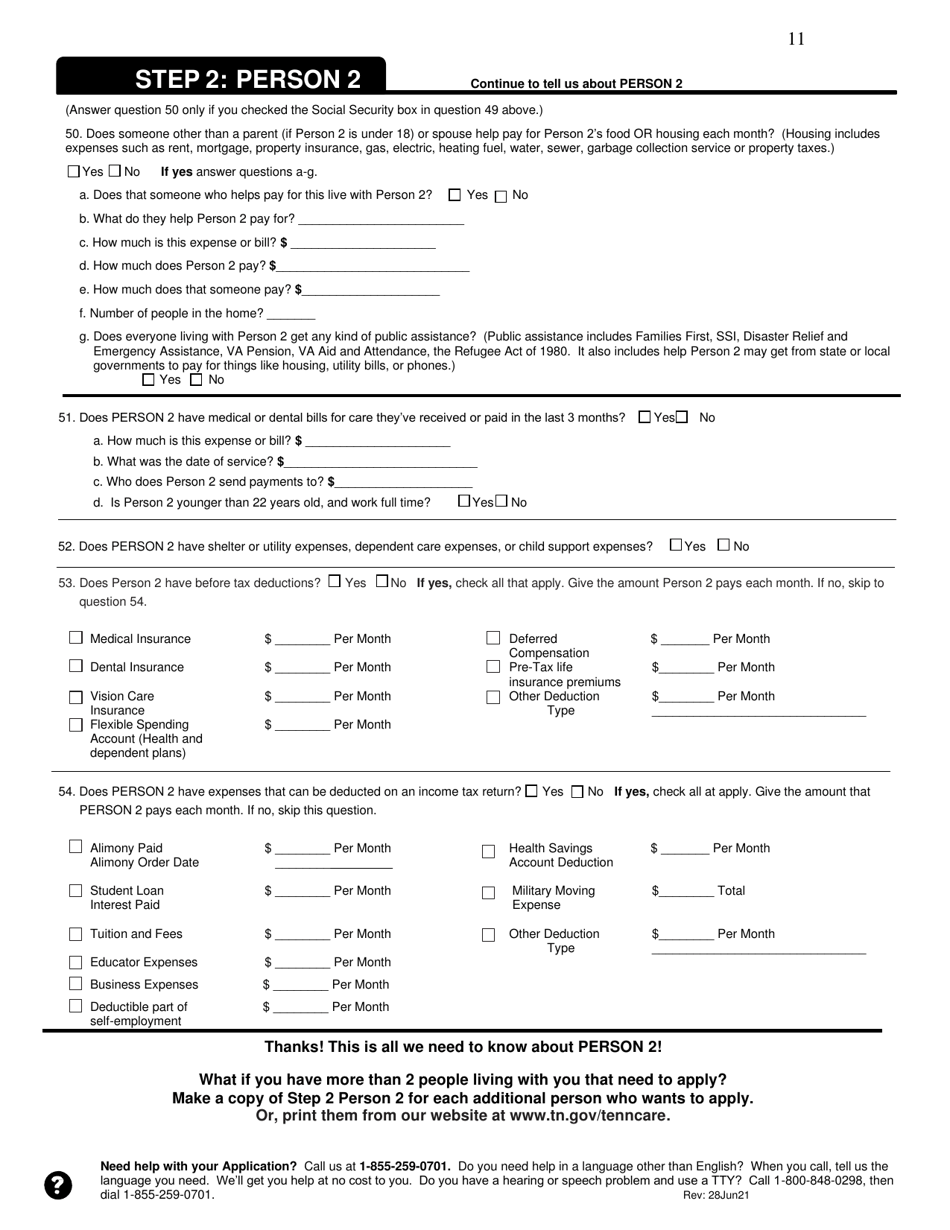 Application for Health Coverage  Help Paying Costs - Tennessee, Page 11