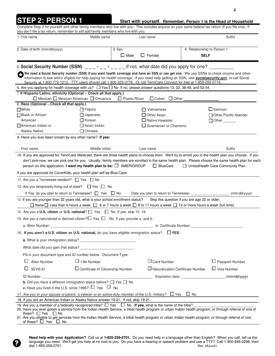 Tennessee Application for Health Coverage & Help Paying Costs Download ...