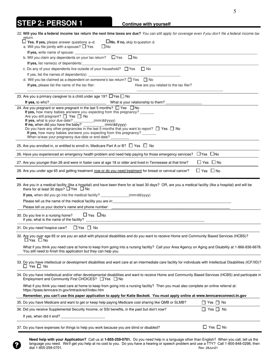 Application for Health Coverage  Help Paying Costs - Tennessee, Page 5