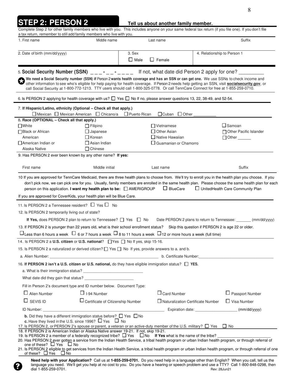 Application for Health Coverage  Help Paying Costs - Tennessee, Page 8