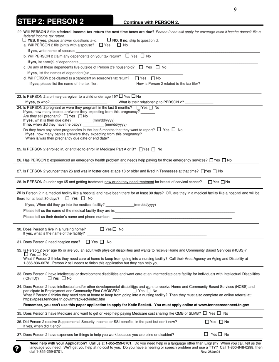 Application for Health Coverage  Help Paying Costs - Tennessee, Page 9