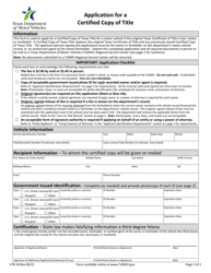 Form VTR-34 Application for a Certified Copy of Title - Texas