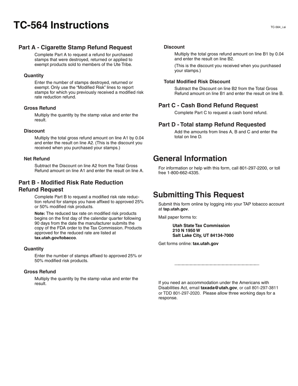 Form TC-564 Tobacco / Cigarette Tax Refund Request - Utah, Page 3