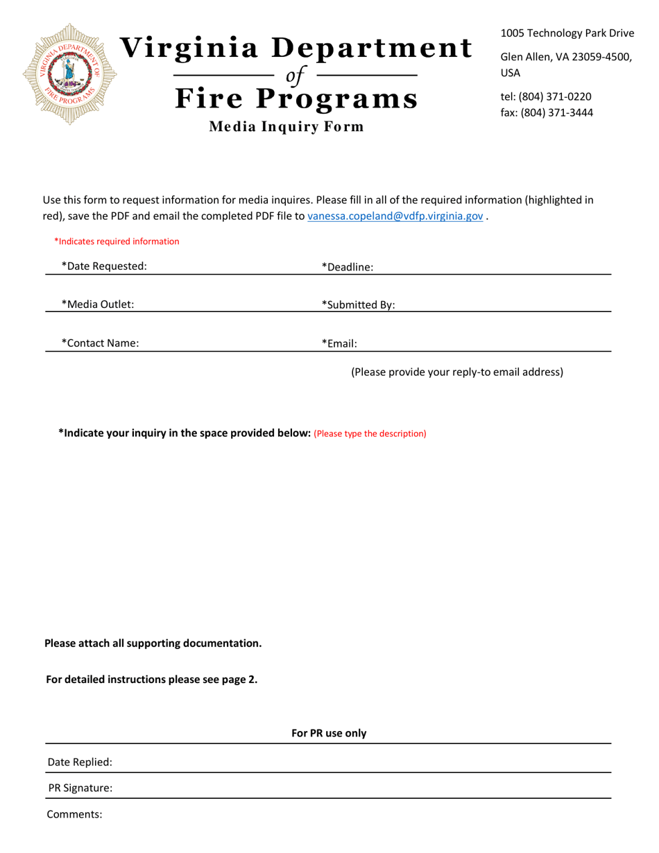 Media Inquiry Form - Virginia, Page 1