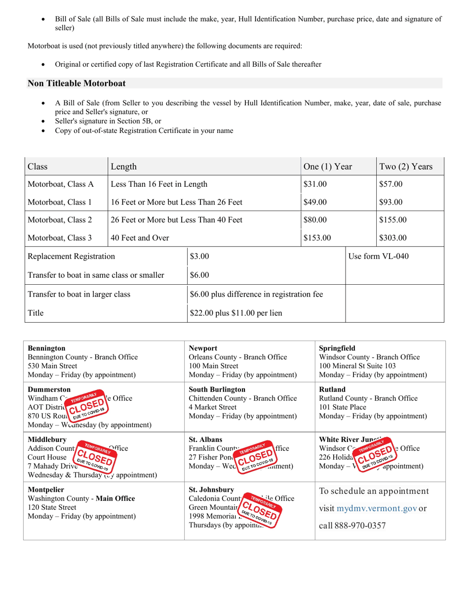 Instructions for Form VD-037 Application for Motorboat Registration - Vermont, Page 2