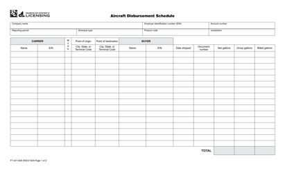 Document preview: Form FT-441-848 Aircraft Disbursement Schedule - Washington