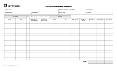 Form FT-441-848 Aircraft Disbursement Schedule - Washington