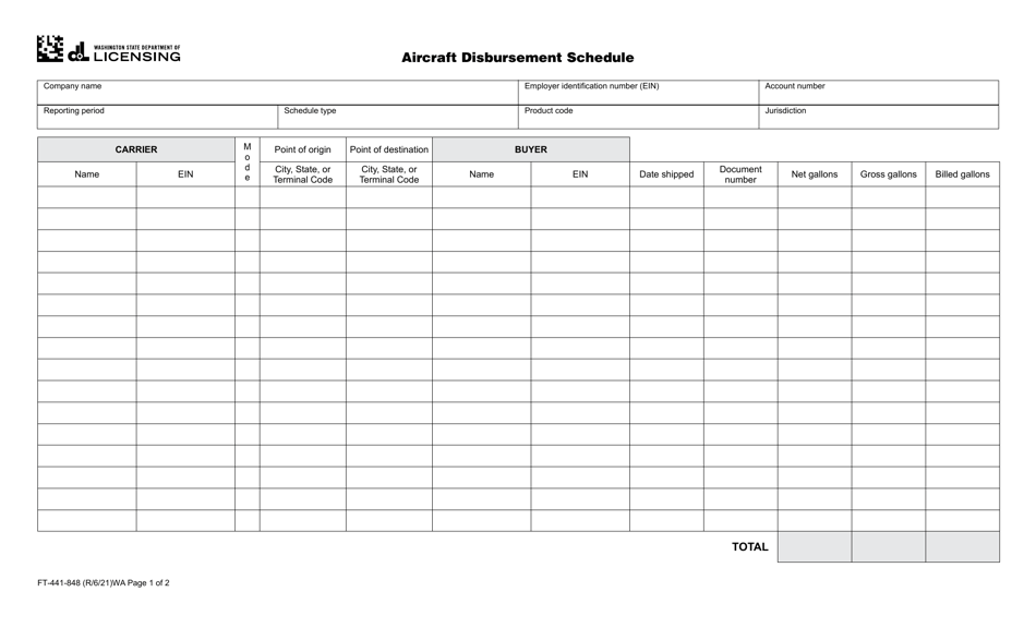 Form FT-441-848 Aircraft Disbursement Schedule - Washington, Page 1