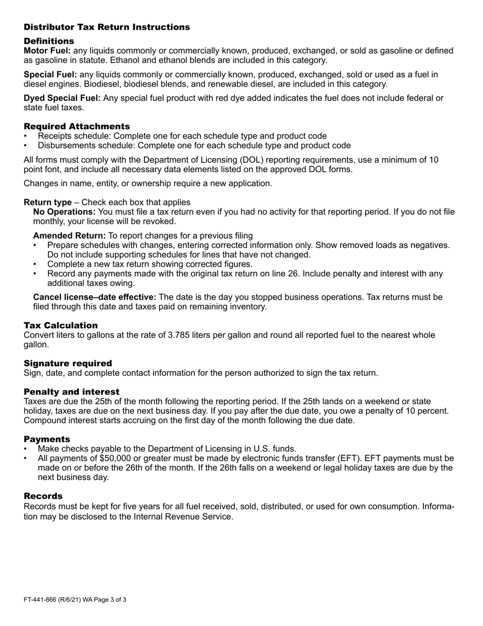 Form FT-441-866 Distributor Tax Return - Washington, Page 3
