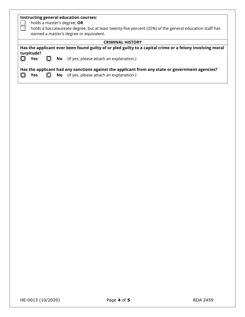 Form HE-0013 Application for School Personnel - Tennessee, Page 4