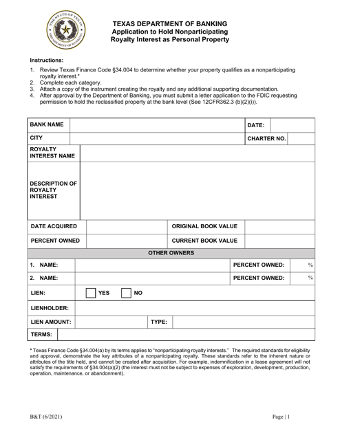 Application to Hold Nonparticipating Royalty Interest as Personal Property - Texas Download Pdf