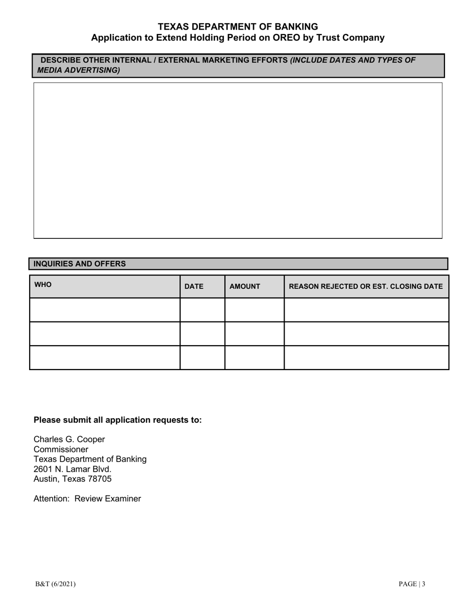 Application to Extend Holding Period on Other Real Estate Owned (Oreo) by Trust Company - Texas, Page 3