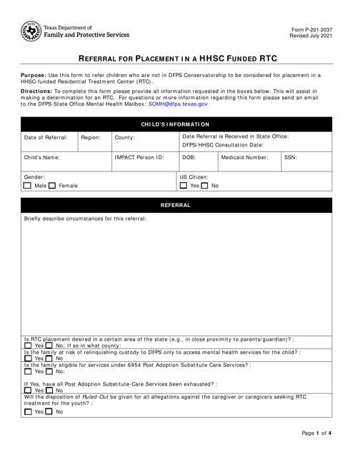 Form P-201-2037  Printable Pdf