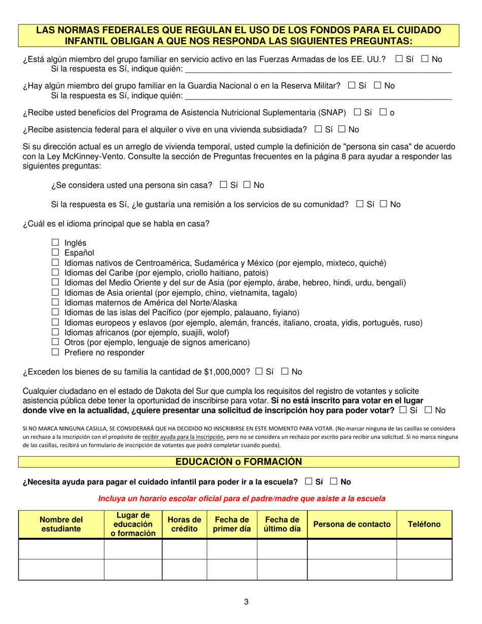 Formulario CCS-950 Solicitud De Asistencia Para Cuidado Infantil - South Dakota (Spanish), Page 3