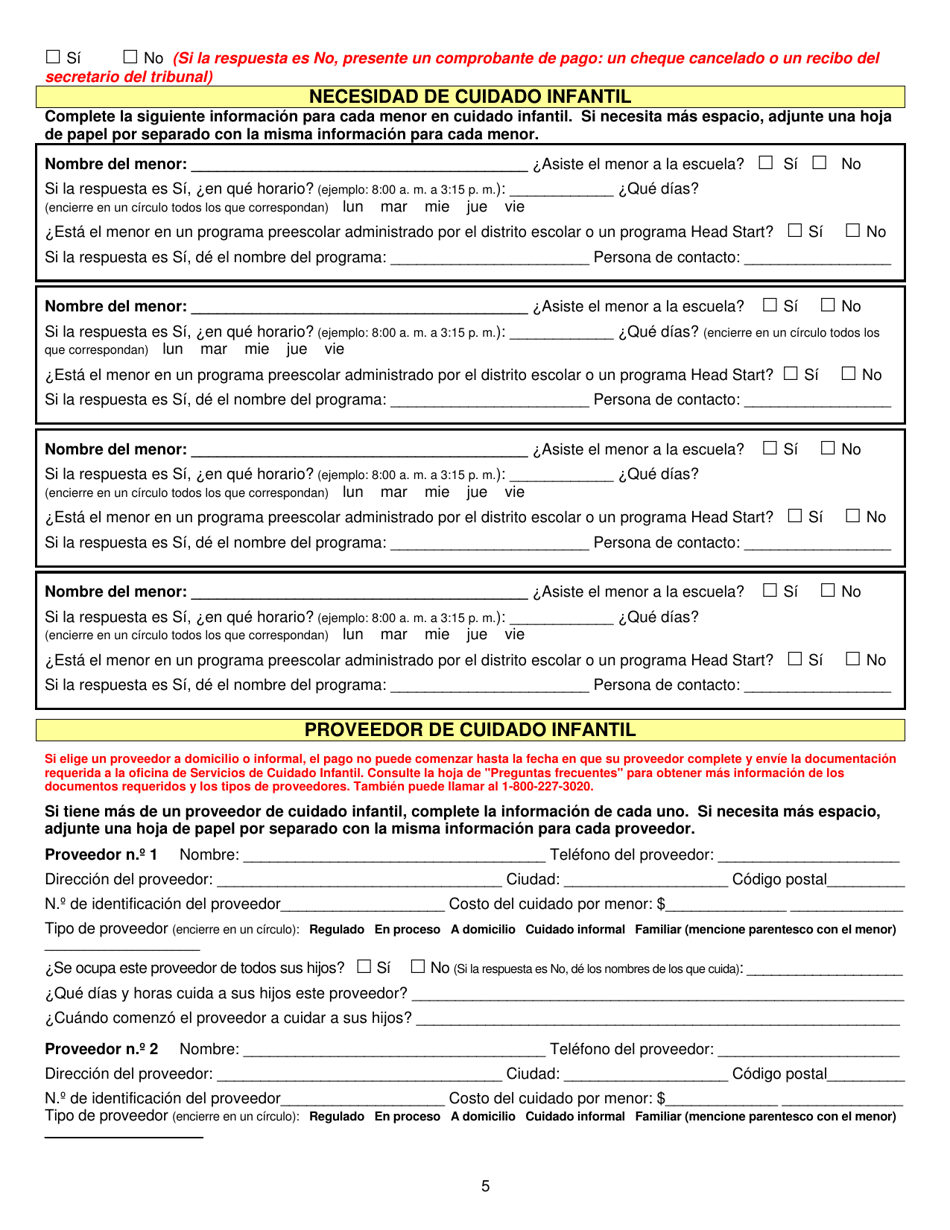 Formulario CCS-950 Solicitud De Asistencia Para Cuidado Infantil - South Dakota (Spanish), Page 5