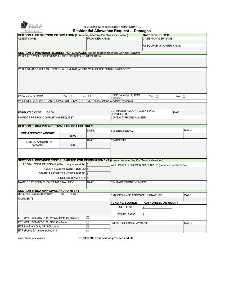 Dshs Form 06 125b Fill Out Sign Online And Download Printable Pdf