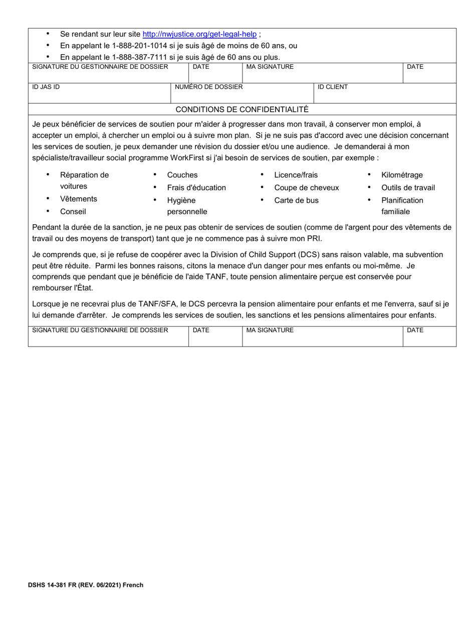 DSHS Form 14-381 Individual Responsibility Plan (Irp) - Washington (French), Page 2