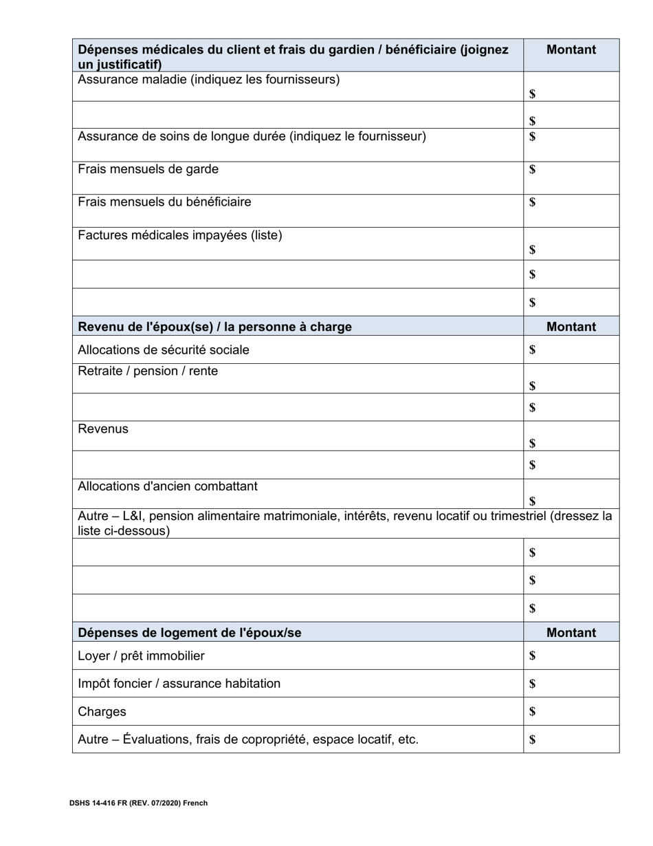 DSHS Form 14-416 Eligibility Review for Long Term Services and Supports - Washington (French), Page 3