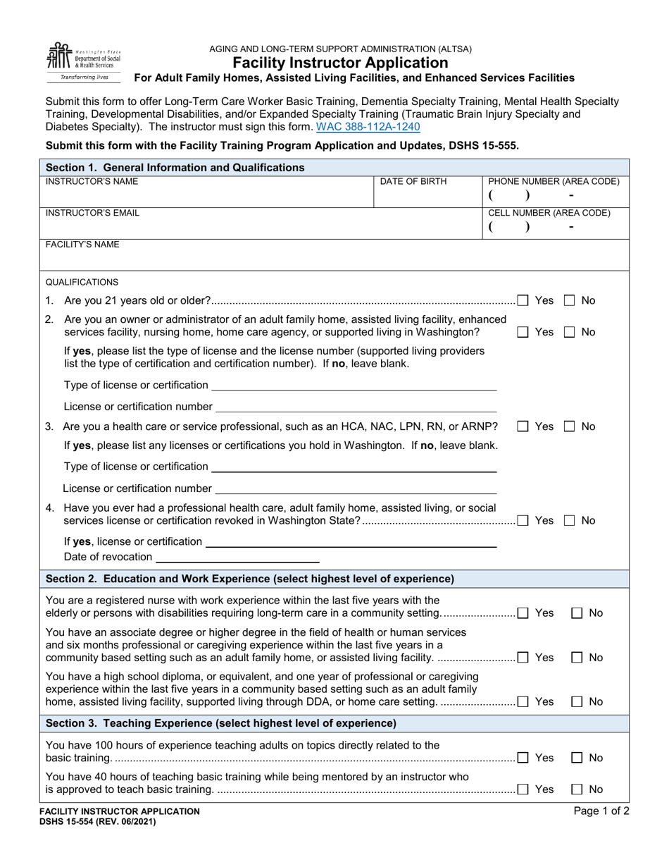 DSHS Form 15-554 Download Printable PDF or Fill Online Facility ...