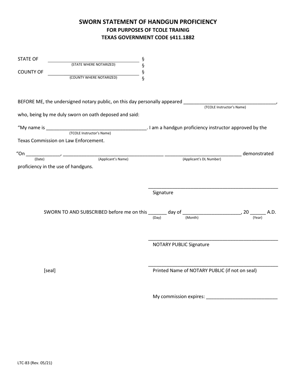 Form LTC-83 Download Fillable PDF or Fill Online Sworn Statement of ...