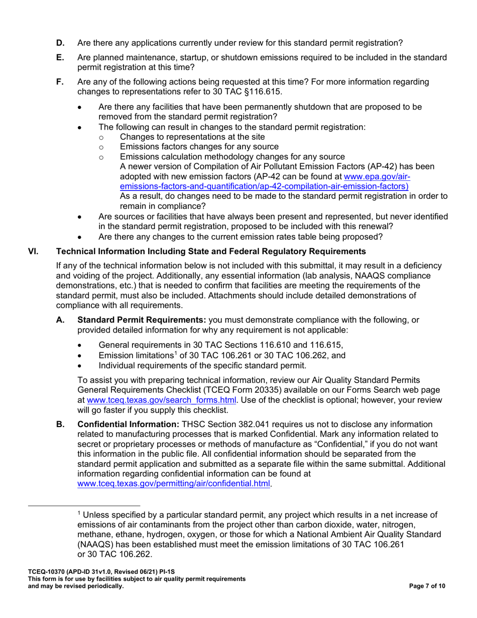 Form PI-1S (TCEQ-10370) Registration for Air Standard Permit - Texas, Page 8