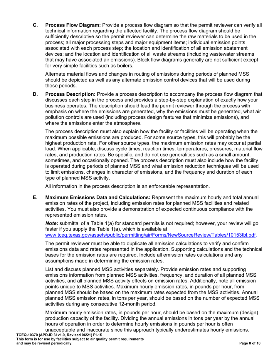 Form PI-1S (TCEQ-10370) Registration for Air Standard Permit - Texas, Page 9