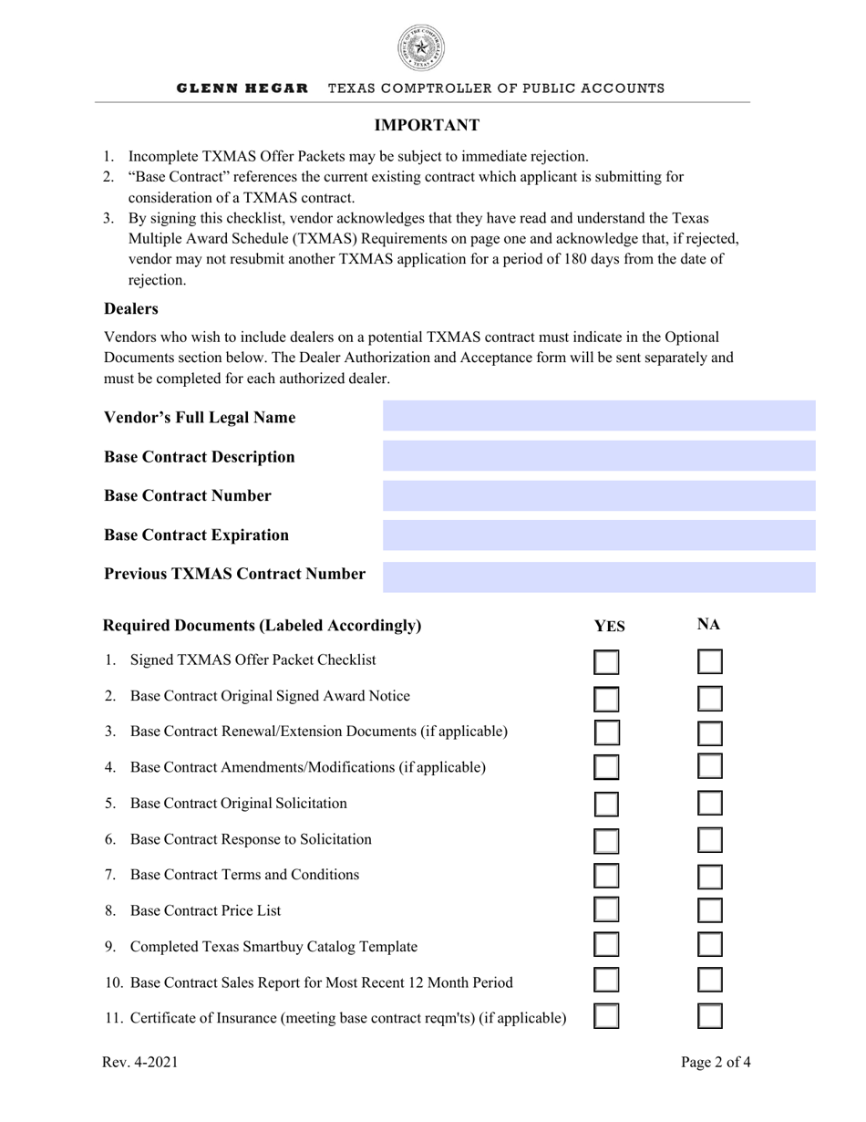Txmas Offer Packet Application Checklist - Texas, Page 2