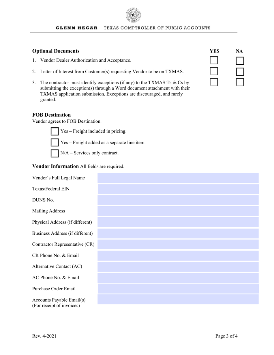 Txmas Offer Packet Application Checklist - Texas, Page 3