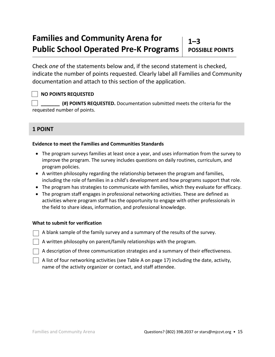 Public School Operated Pre-k Programs Stars Application - Vermont, Page 15