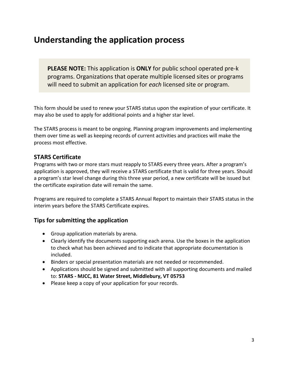 Public School Operated Pre-k Programs Stars Application - Vermont, Page 3