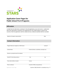 Public School Operated Pre-k Programs Stars Application - Vermont, Page 5
