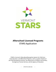 Document preview: Afterschool Licensed Programs Stars Application - Vermont