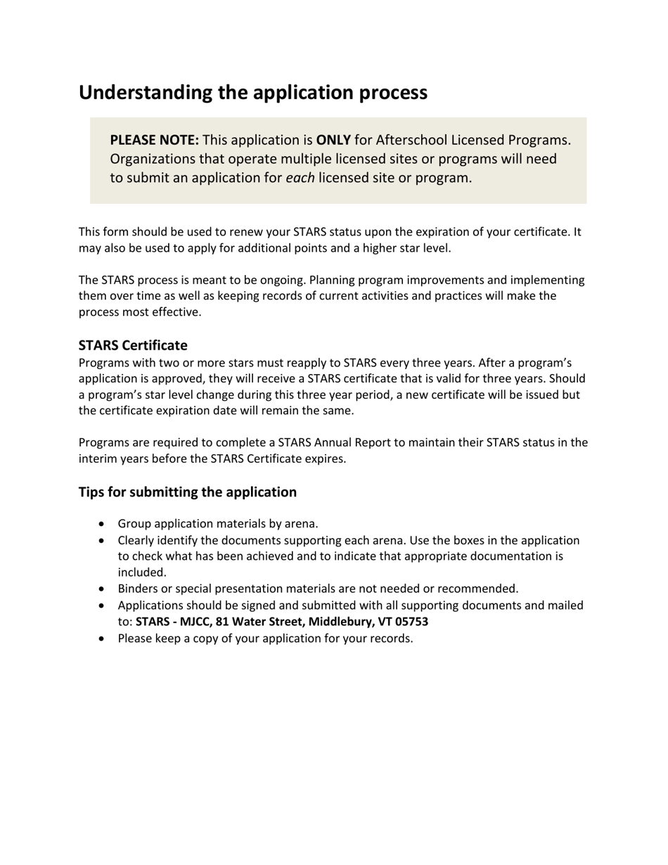 Afterschool Licensed Programs Stars Application - Vermont, Page 3