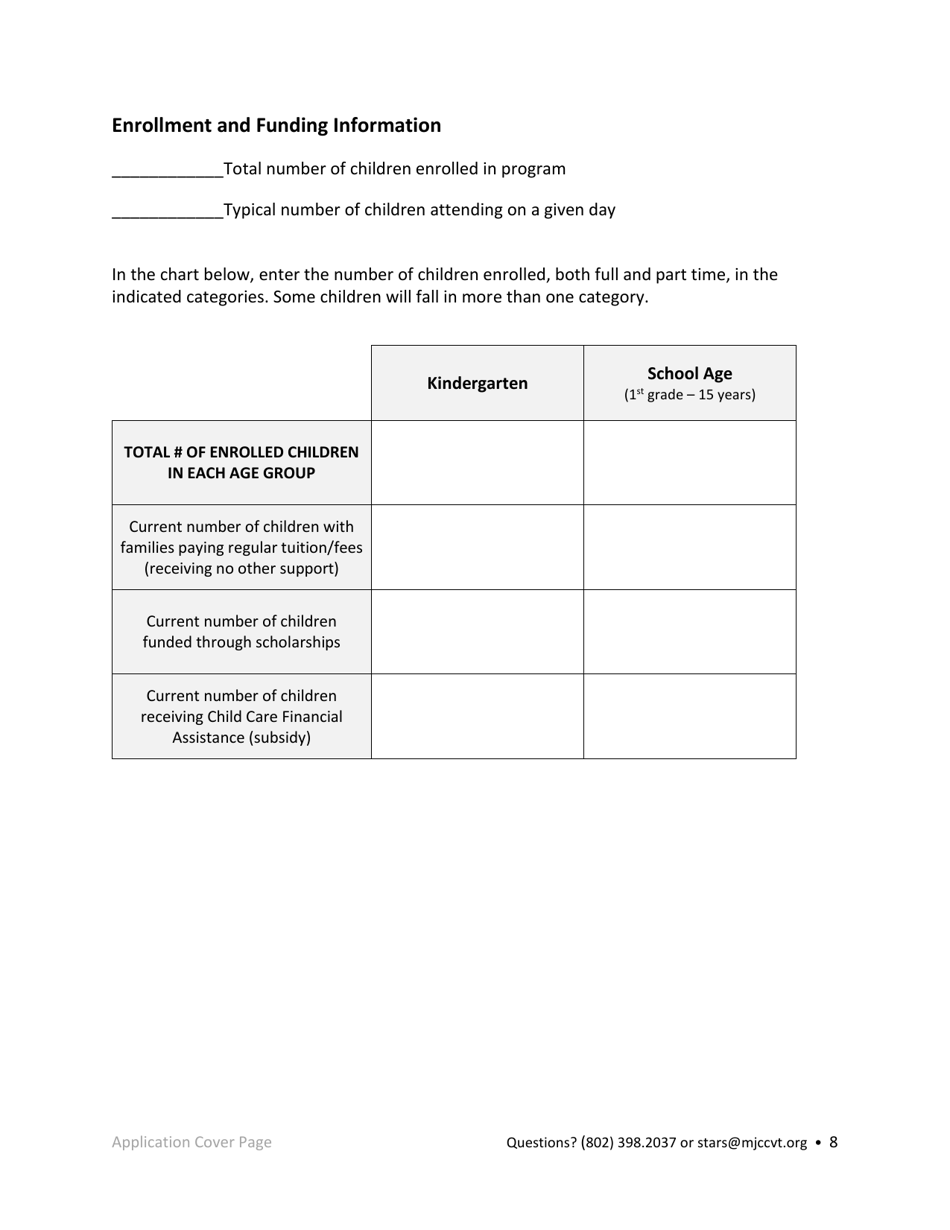 Afterschool Licensed Programs Stars Application - Vermont, Page 8