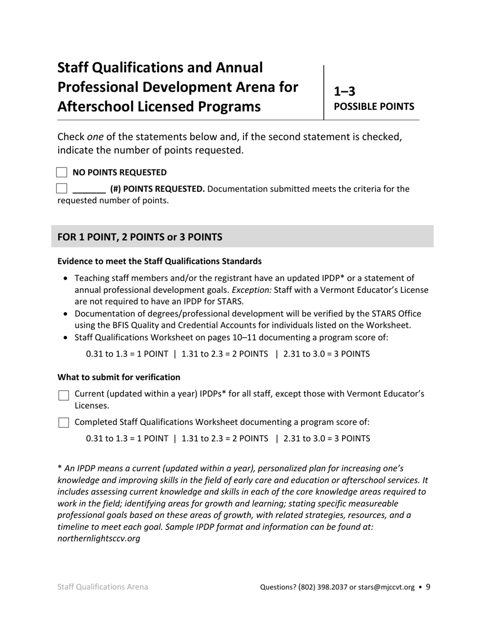 Afterschool Licensed Programs Stars Application - Vermont, Page 9