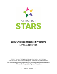 Document preview: Early Childhood Licensed Programs Stars Application - Vermont