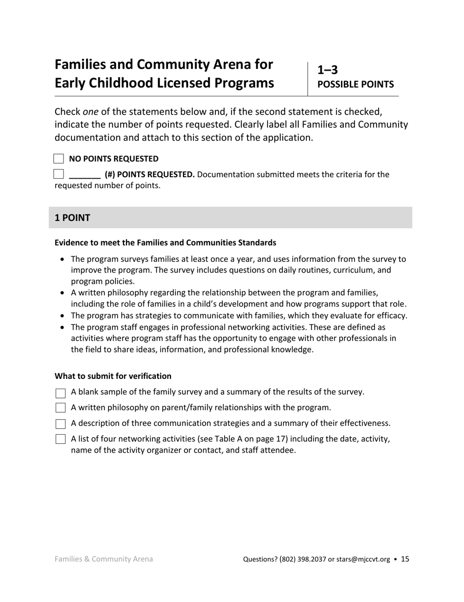 Early Childhood Licensed Programs Stars Application - Vermont, Page 15