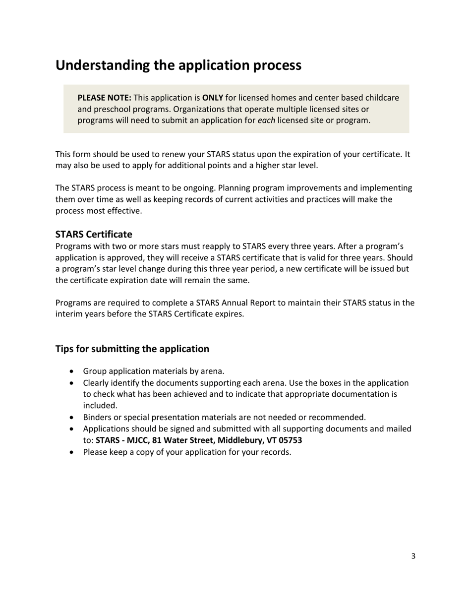Early Childhood Licensed Programs Stars Application - Vermont, Page 3