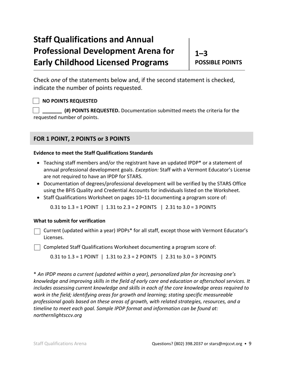 Early Childhood Licensed Programs Stars Application - Vermont, Page 9