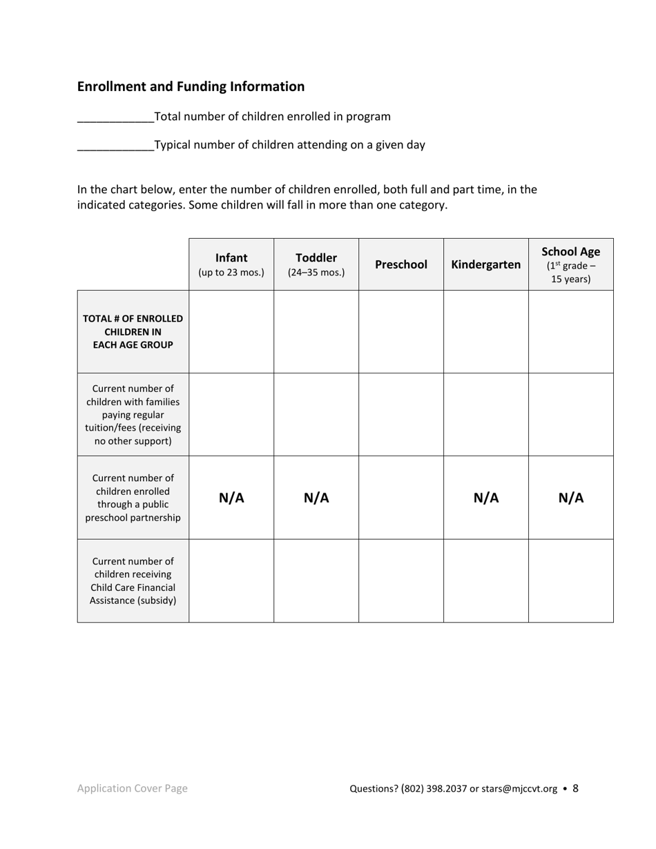 Registered Family Child Care Programs Stars Application - Vermont, Page 8