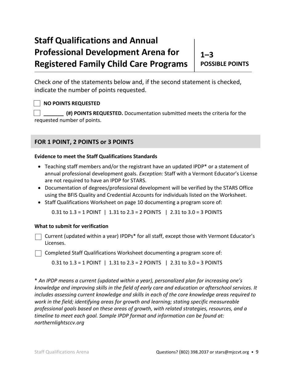Registered Family Child Care Programs Stars Application - Vermont, Page 9